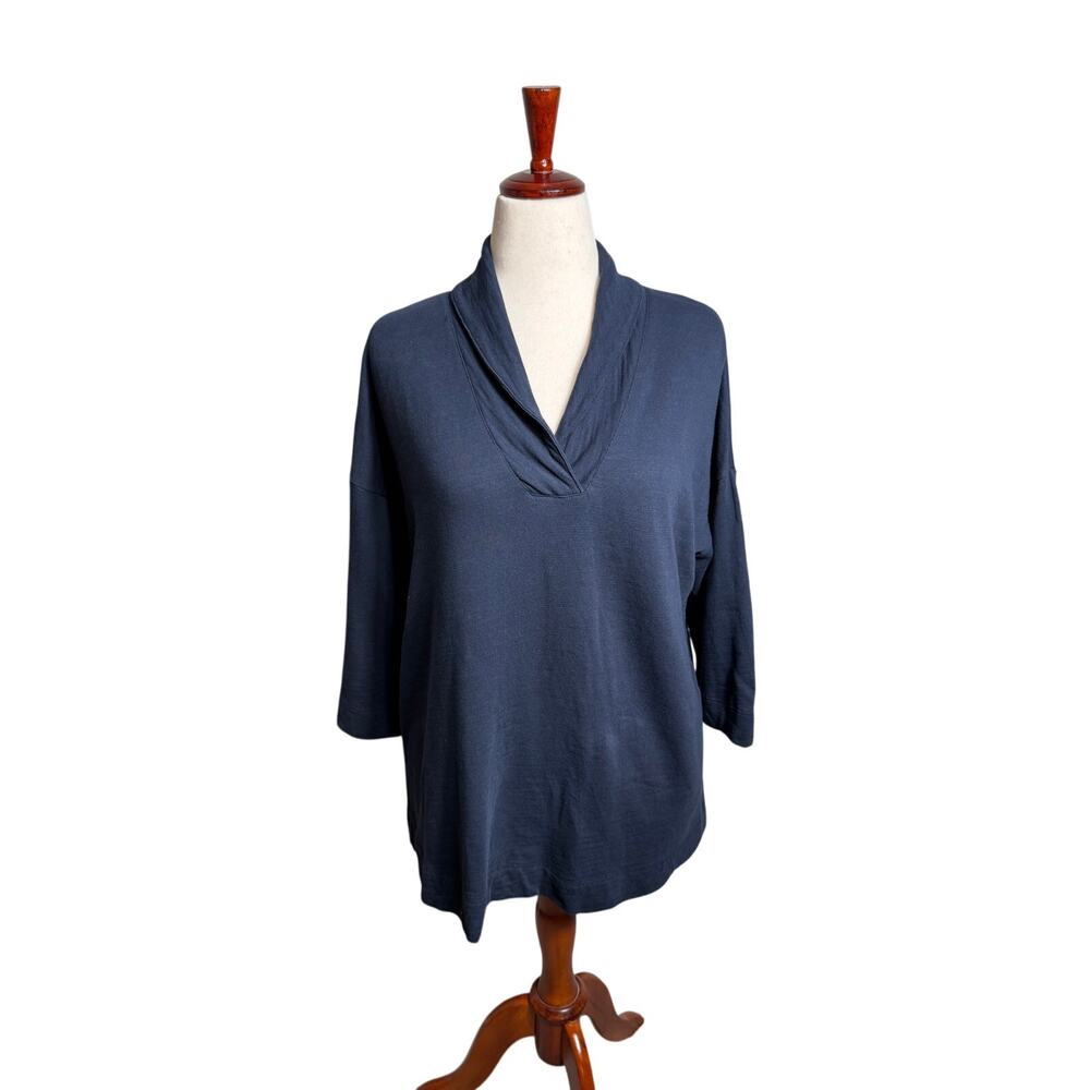 J. Jill Pure Jill Navy blue sweatshirt tunic open neck collar 3/4 sleeve Sz M